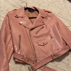 Light Pink Leather Motor Jacket